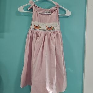SMOCKED Easter Pink Kids Dress with Embroidered Detail
